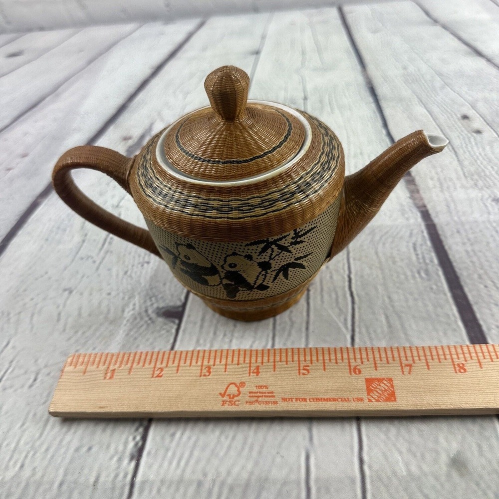 RARE!‎ VINTAGE QING DYNASTY BAMBOO WEAVE OVER PORCELAIN PANDA TEA SET EXCELLENT! - Picture 13 of 13